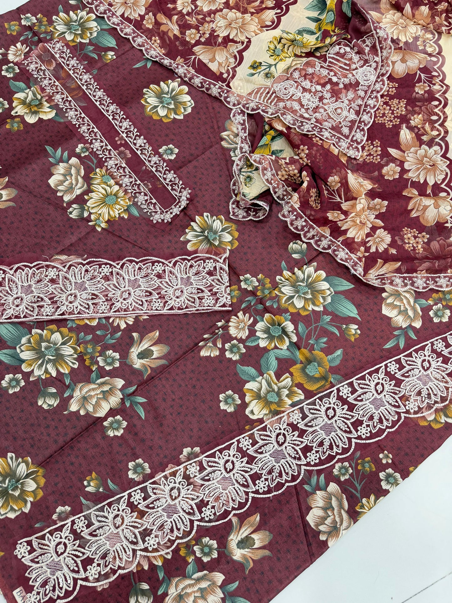 3 PIECE- LUXURY LAWN EMBROIDERY PATCHES ON ORGANZA & READY TO WEAR DUPPATTA UNSTITCHED SUMMER 26-NEW ARRIVALS