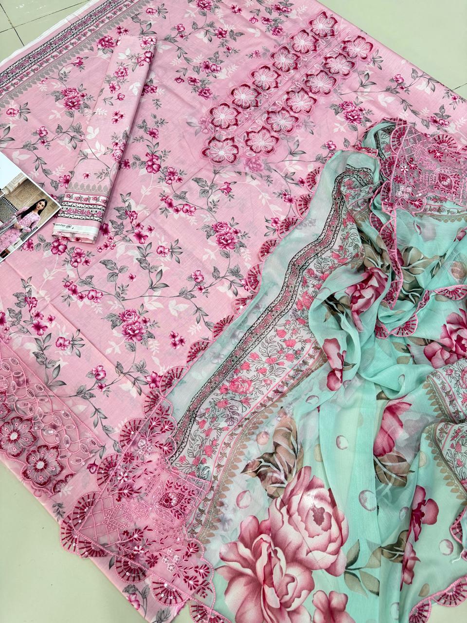 3 PIECE- LUXURY LAWN EMBROIDERY PATCHES ON ORGANZA & READY TO WEAR DUPPATTA UNSTITCHED SUMMER 26-NEW ARRIVALS