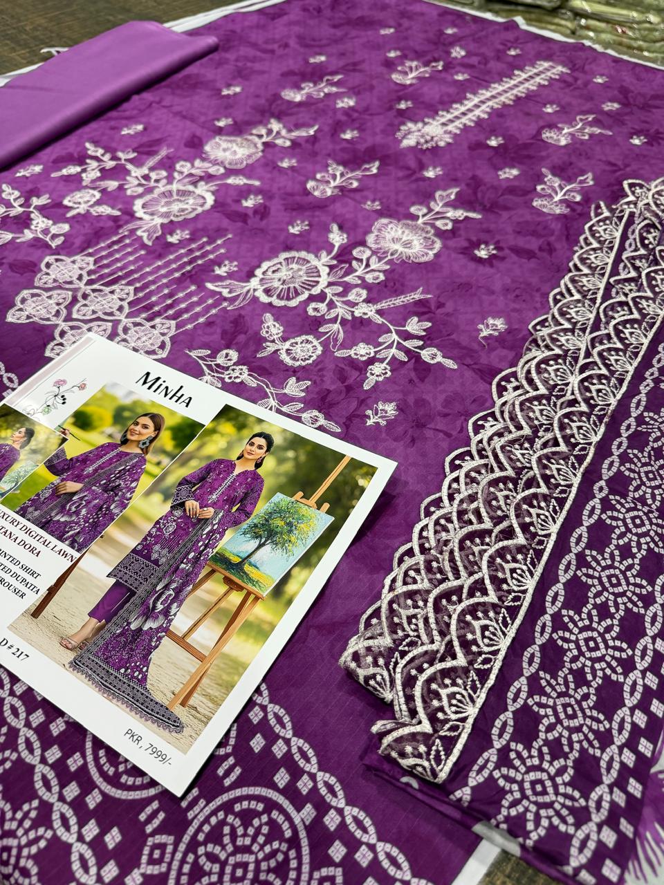 3 PIECE- LUXURY LAWN EMBROIDERY & DUPPATTA 4 SIDE PATI UNSTITCHED SUMMER 26-NEW ARRIVALS