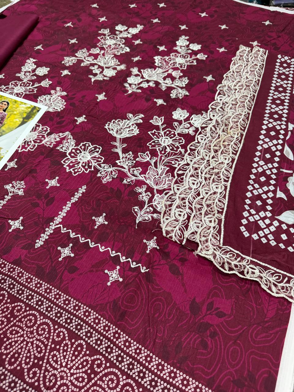 3 PIECE- LUXURY LAWN EMBROIDERY & DUPPATTA 4 SIDE PATI UNSTITCHED SUMMER 26-NEW ARRIVALS