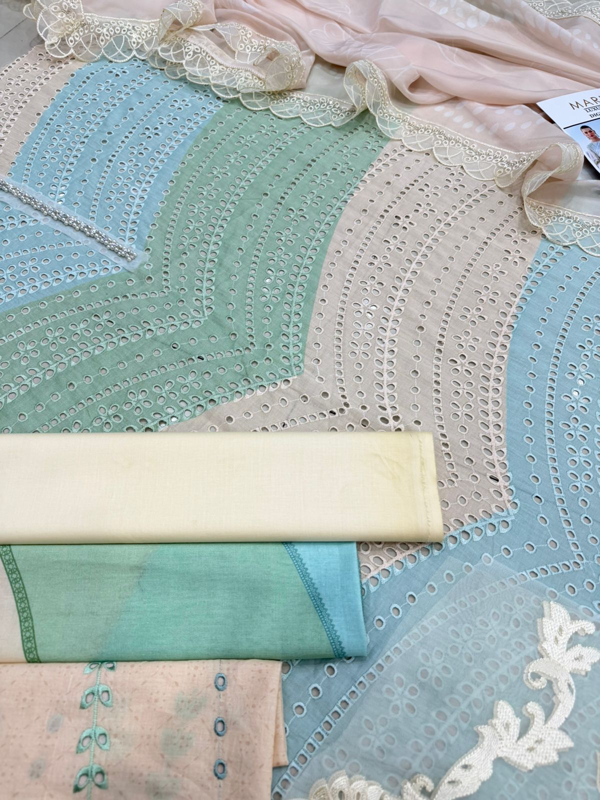 3 PIECE- CHICKEN KARI WITH HEAVY PATCH UNSTITCHED SUMMER 26-NEW ARRIVALS