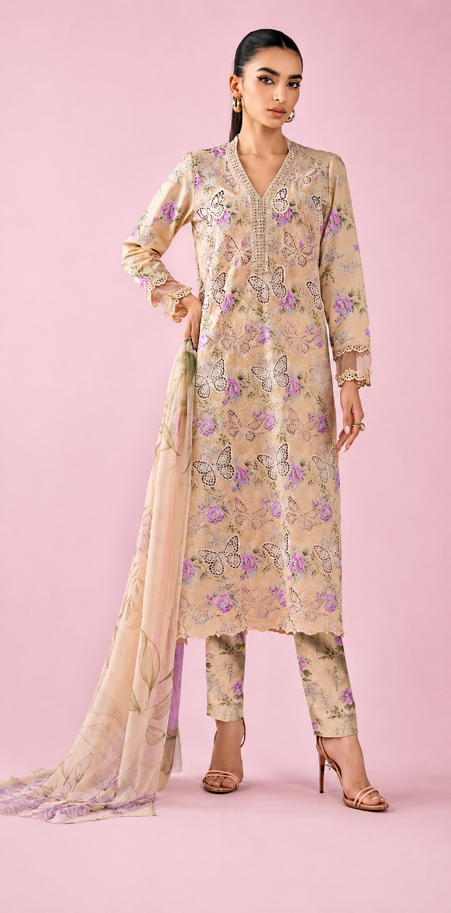 3 PIECE-LAWN PRINTED FULL HEAVY EMBROIDERY & READY DUPPATTA 4 SIDE MOTIF UNSTITCHED SUMMER 26-NEW ARRIVALS