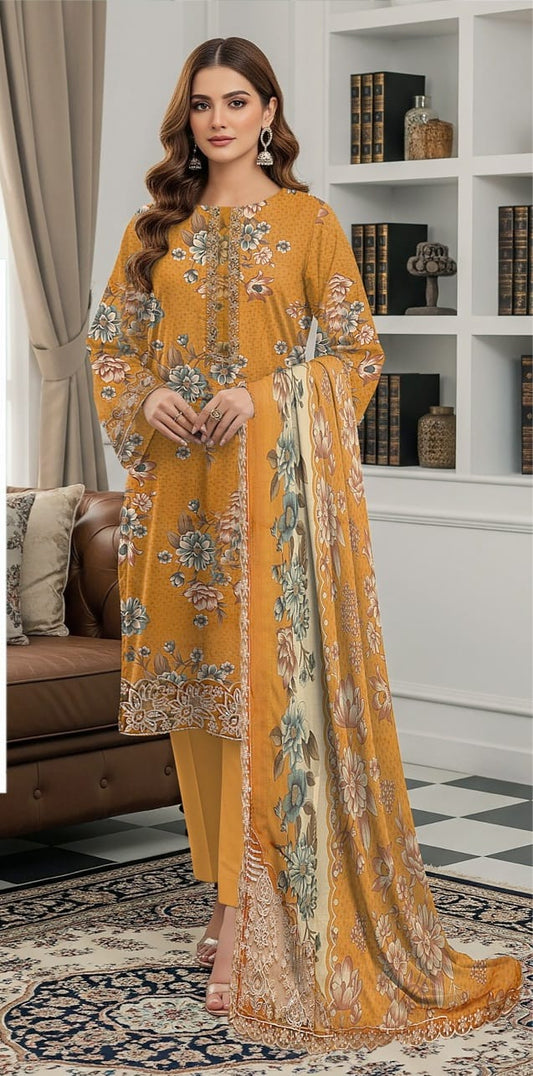 3 PIECE- LUXURY LAWN EMBROIDERY PATCHES ON ORGANZA & READY TO WEAR DUPPATTA UNSTITCHED SUMMER 26-NEW ARRIVALS