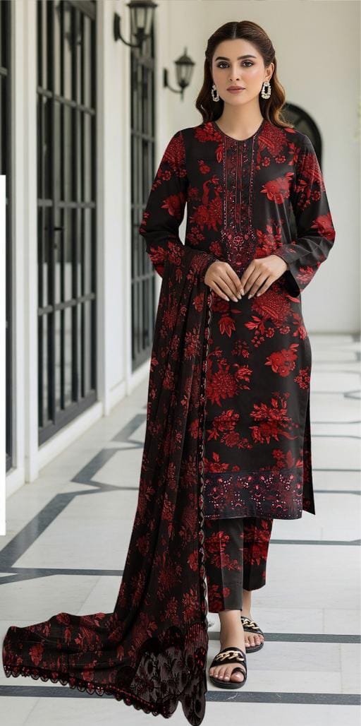 3 PIECE- LUXURY LAWN EMBROIDERY PATCHES ON ORGANZA & READY TO WEAR DUPPATTA UNSTITCHED SUMMER 26-NEW ARRIVALS