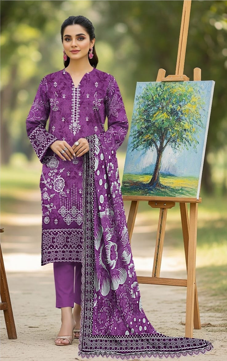 3 PIECE- LUXURY LAWN EMBROIDERY & DUPPATTA 4 SIDE PATI  UNSTITCHED SUMMER 26-NEW ARRIVALS