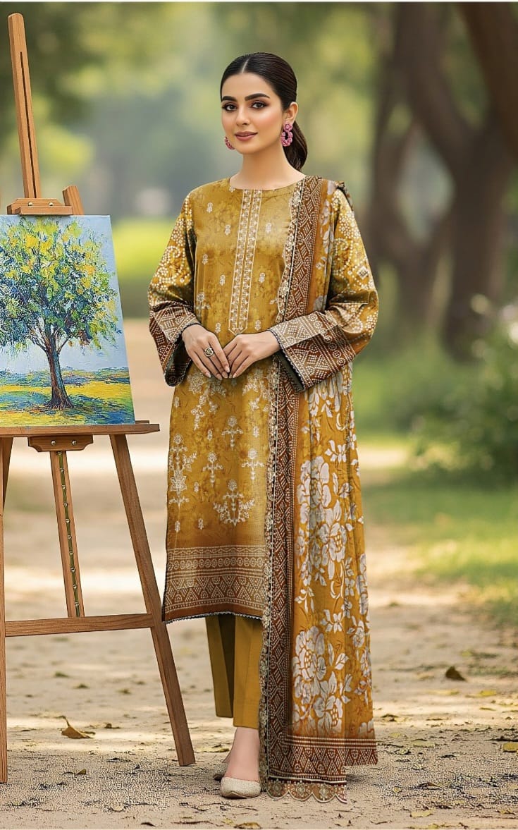 3 PIECE- LUXURY LAWN EMBROIDERY & DUPPATTA 4 SIDE PATI  UNSTITCHED SUMMER 26-NEW ARRIVALS