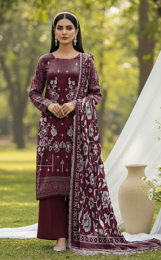 3 PIECE- LUXURY LAWN EMBROIDERY & DUPPATTA 4 SIDE PATI  UNSTITCHED SUMMER 26-NEW ARRIVALS