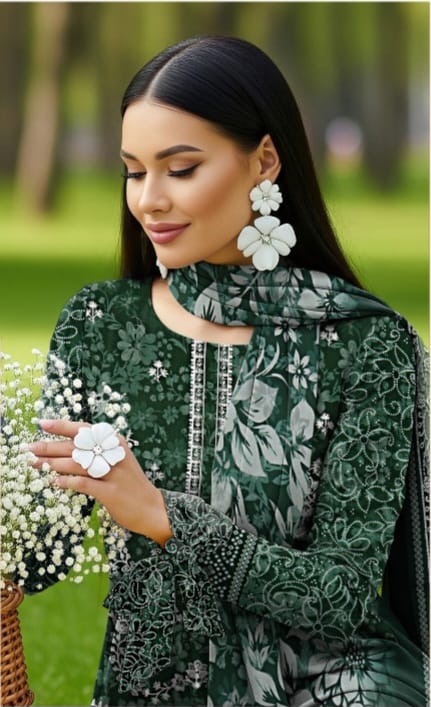 3 PIECE- LUXURY LAWN EMBROIDERY & DUPPATTA 4 SIDE PATI  UNSTITCHED SUMMER 26-NEW ARRIVALS