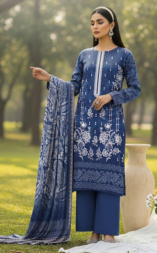 3 PIECE- LUXURY LAWN EMBROIDERY & DUPPATTA 4 SIDE PATI  UNSTITCHED SUMMER 26-NEW ARRIVALS