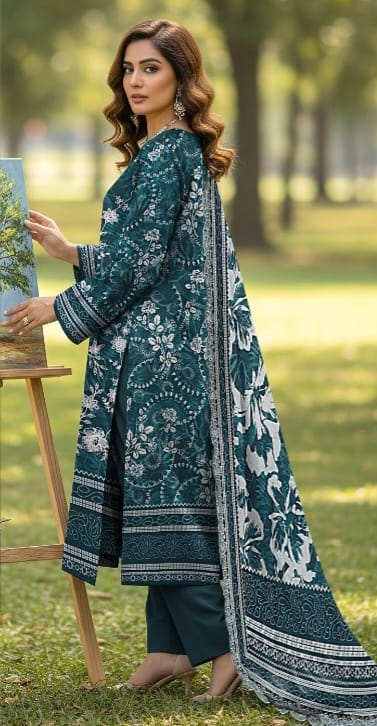 3 PIECE- LUXURY LAWN EMBROIDERY & DUPPATTA 4 SIDE PATI  UNSTITCHED SUMMER 26-NEW ARRIVALS