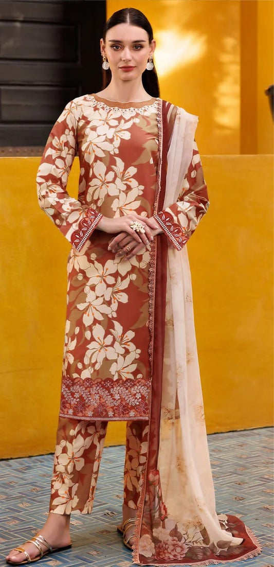 3 PIECE- LUXURY LAWN EMBROIDERY PATCHES ON ORGANZA & 2 MOTIF DUPPATTA UNSTITCHED SUMMER 26-NEW ARRIVALS