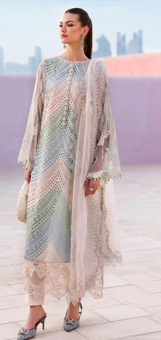 3 PIECE- CHICKEN KARI WITH HEAVY PATCH UNSTITCHED SUMMER 26-NEW ARRIVALS