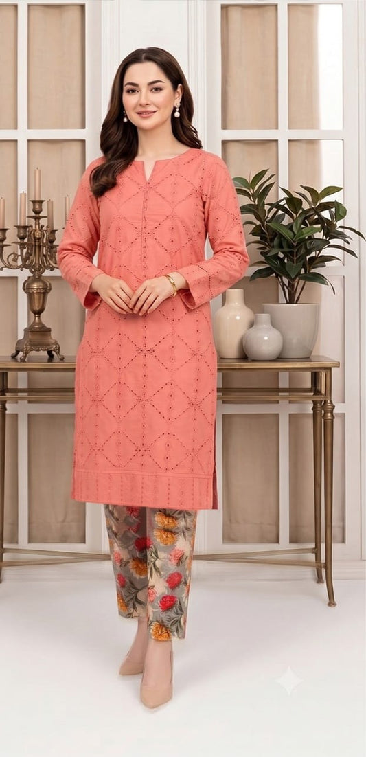 2 PIECE-LAWN HEAVILY EMBROIDERED CHIKENKARI SHIRT & DIGITEL PRINTED TROUSER UNSTITCHED SUMMER 26-NEW ARRIVALS