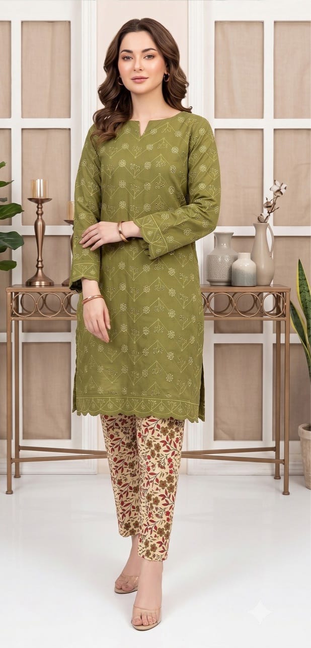2 PIECE-LAWN HEAVILY EMBROIDERED CHIKENKARI SHIRT & DIGITEL PRINTED TROUSER UNSTITCHED SUMMER 26-NEW ARRIVALS