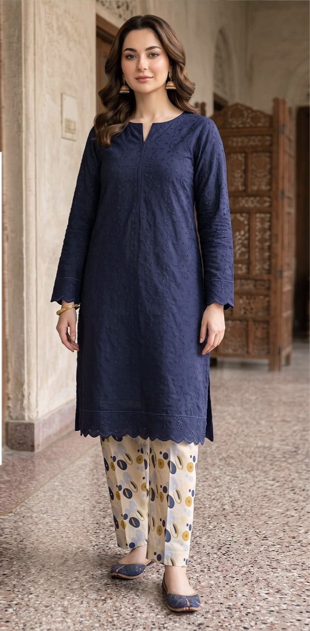 2 PIECE-LAWN HEAVILY EMBROIDERED CHIKENKARI SHIRT & DIGITEL PRINTED TROUSER UNSTITCHED SUMMER 26-NEW ARRIVALS
