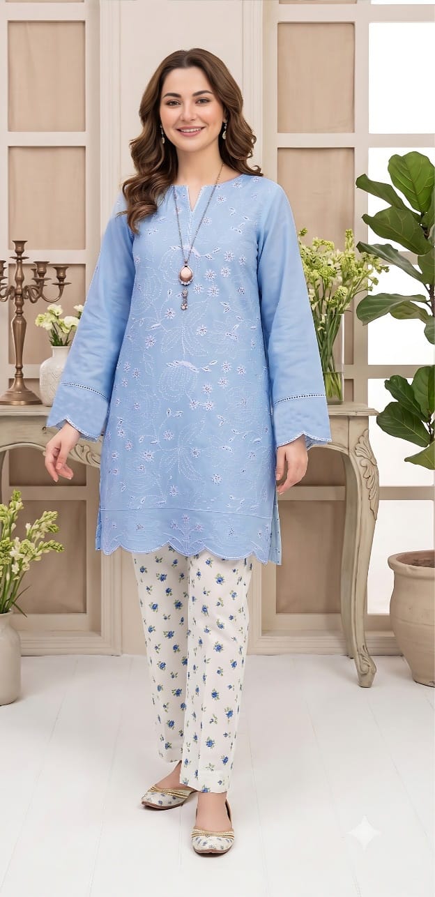2 PIECE-LAWN HEAVILY EMBROIDERED CHIKENKARI SHIRT & DIGITEL PRINTED TROUSER UNSTITCHED SUMMER 26-NEW ARRIVALS