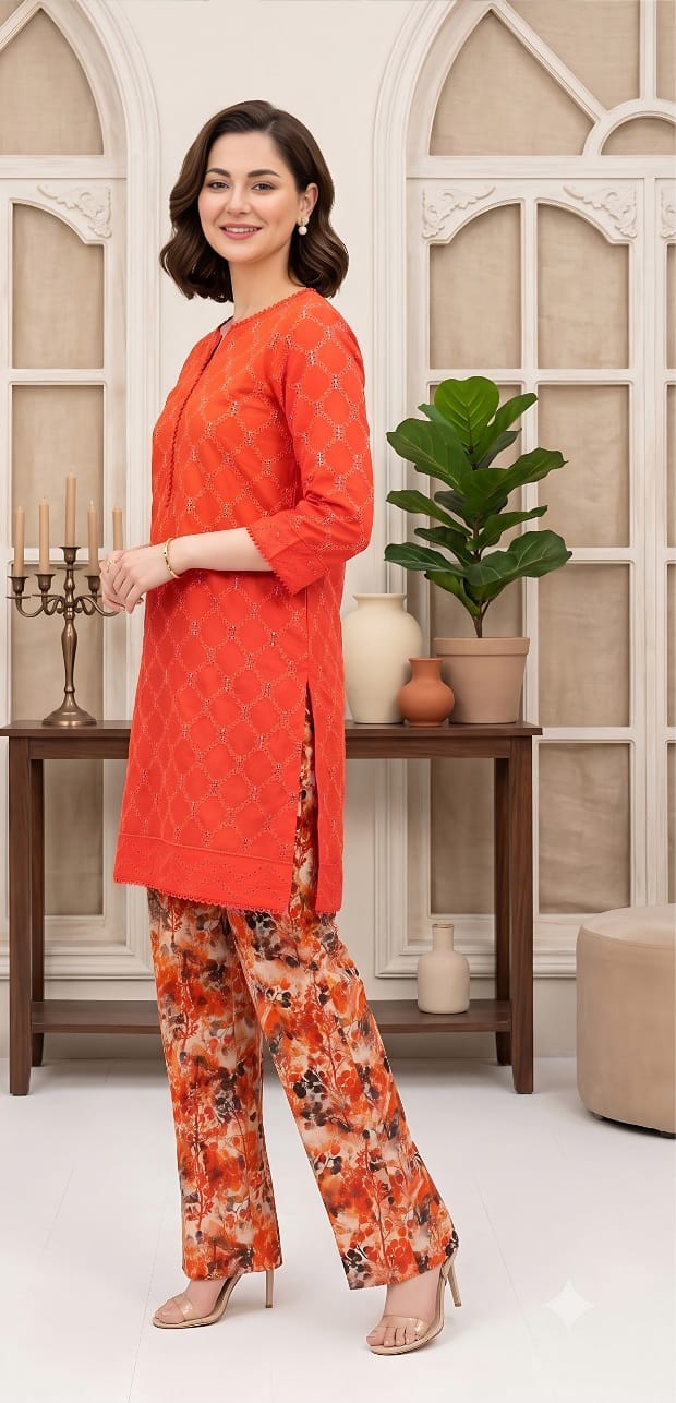 2 PIECE-LAWN HEAVILY EMBROIDERED CHIKENKARI SHIRT & DIGITEL PRINTED TROUSER UNSTITCHED SUMMER 26-NEW ARRIVALS