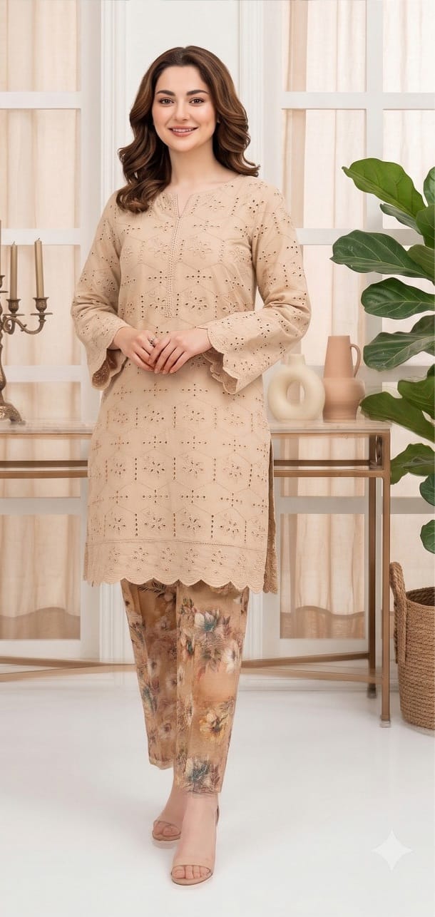 2 PIECE-LAWN HEAVILY EMBROIDERED CHIKENKARI SHIRT & DIGITEL PRINTED TROUSER UNSTITCHED SUMMER 26-NEW ARRIVALS