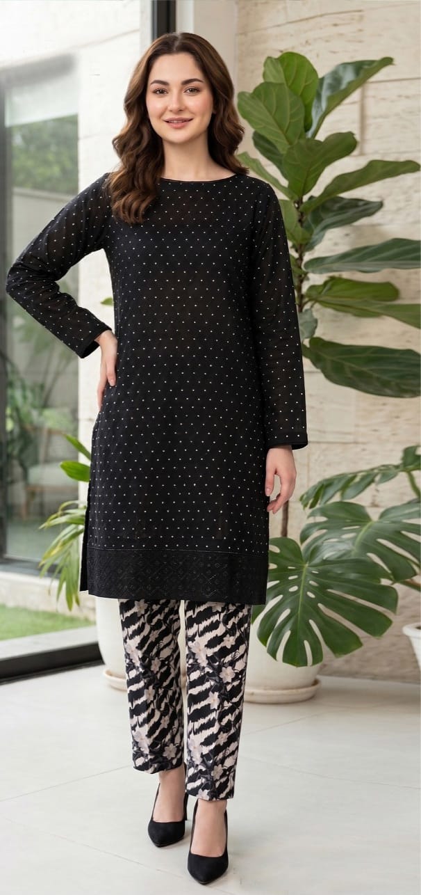 2 PIECE-LAWN HEAVILY EMBROIDERED CHIKENKARI SHIRT & DIGITEL PRINTED TROUSER UNSTITCHED SUMMER 26-NEW ARRIVALS