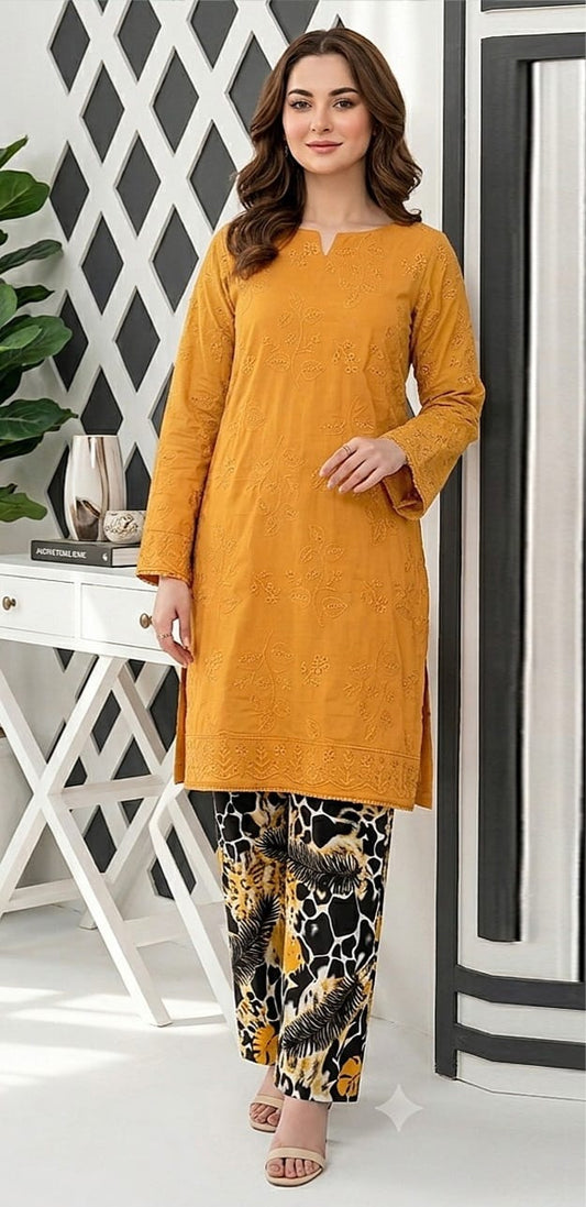 2 PIECE-LAWN HEAVILY EMBROIDERED CHIKENKARI SHIRT & DIGITEL PRINTED TROUSER UNSTITCHED SUMMER 26-NEW ARRIVALS