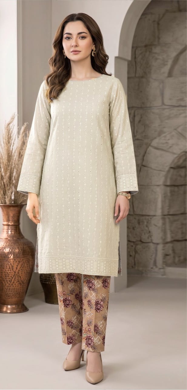 2 PIECE-LAWN HEAVILY EMBROIDERED CHIKENKARI SHIRT & DIGITEL PRINTED TROUSER UNSTITCHED SUMMER 26-NEW ARRIVALS