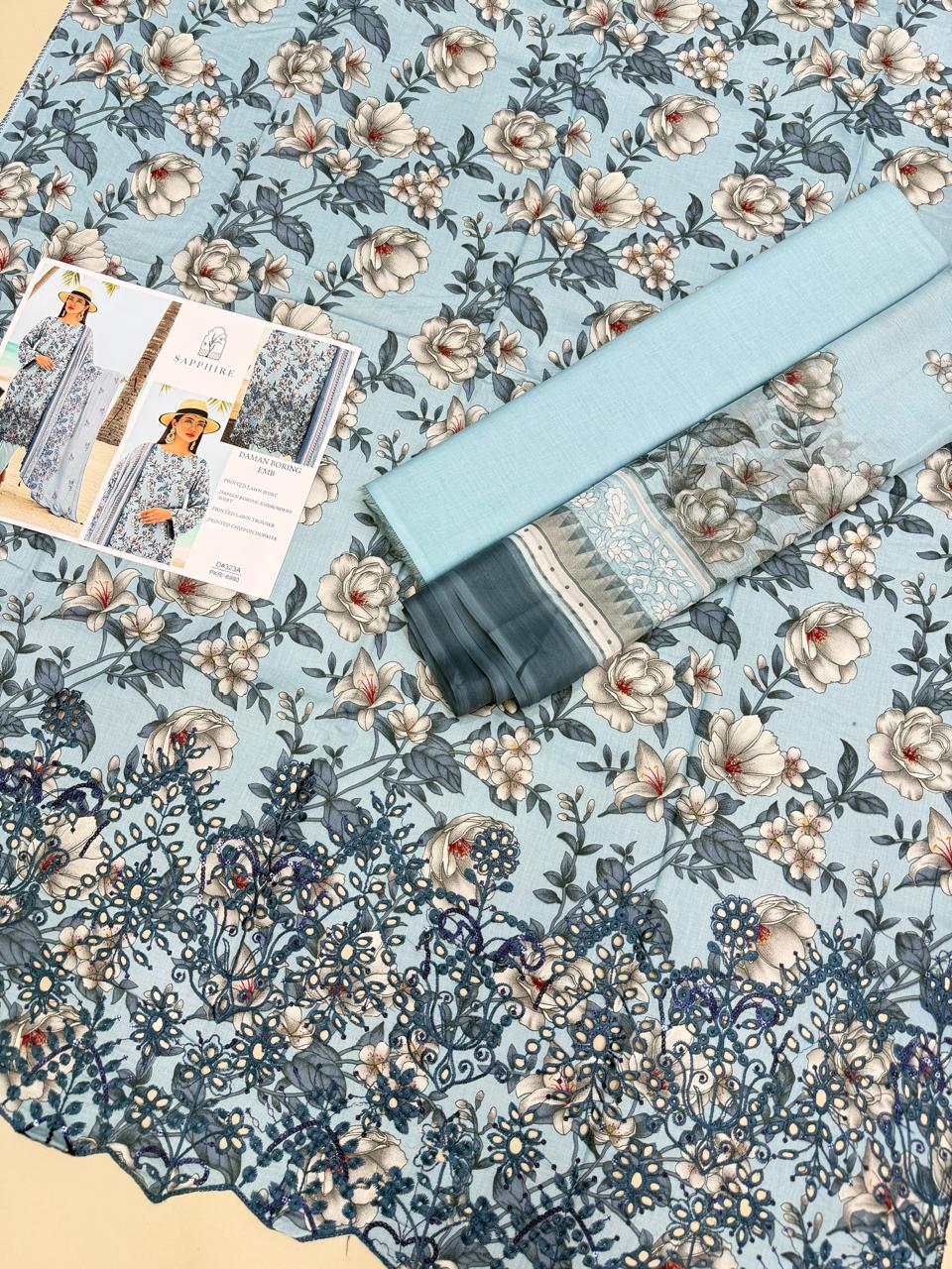 3 PIECE- LUXURY LAWN EMBROIDERY PATCHES ON ORGANZA & READY TO WEAR DUPPATTA UNSTITCHED SUMMER 26-NEW ARRIVALS