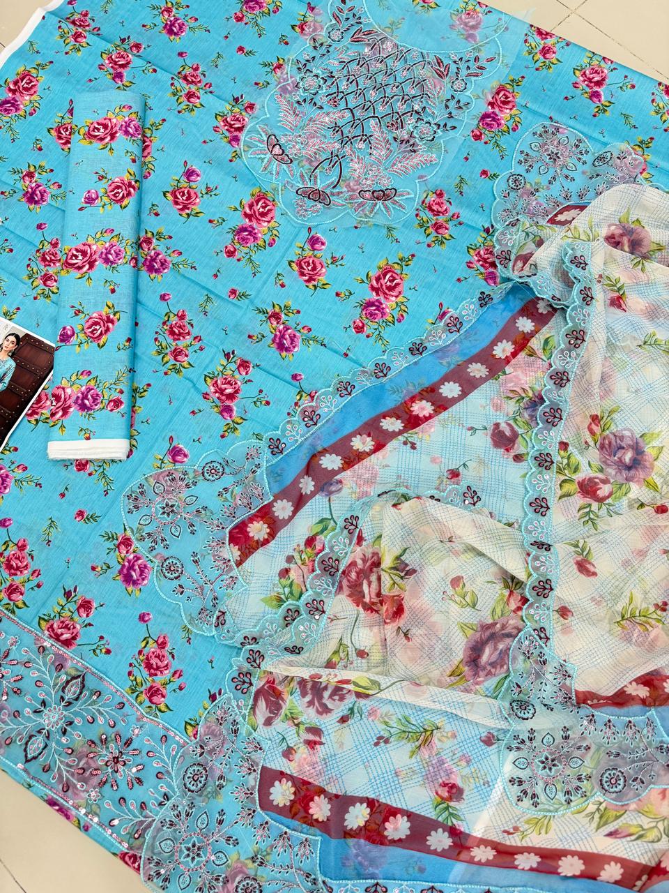 3 PIECE- LUXURY LAWN EMBROIDERY PATCHES ON ORGANZA & READY TO WEAR DUPPATTA UNSTITCHED SUMMER 26-NEW ARRIVALS