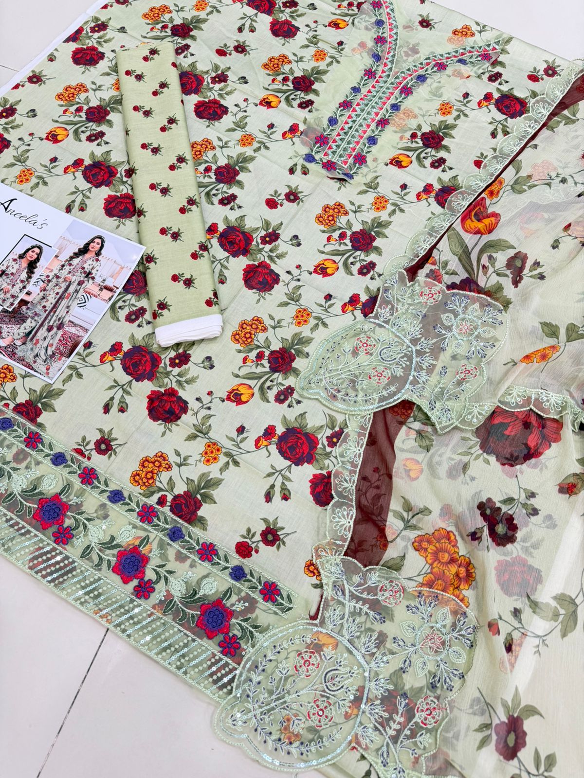 3 PIECE- LUXURY LAWN EMBROIDERY PATCHES ON ORGANZA & READY DUPPATTA UNSTITCHED SUMMER 26-NEW ARRIVALS