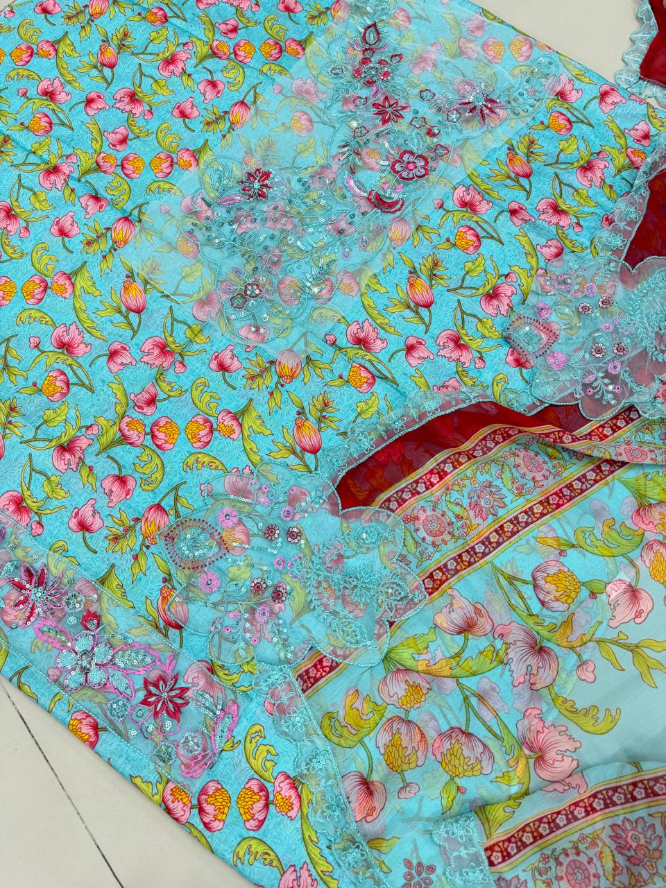 3 PIECE- LUXURY LAWN EMBROIDERY PATCHES ON ORGANZA & READY TO WEAR DUPPATTA UNSTITCHED SUMMER 26-NEW ARRIVALS