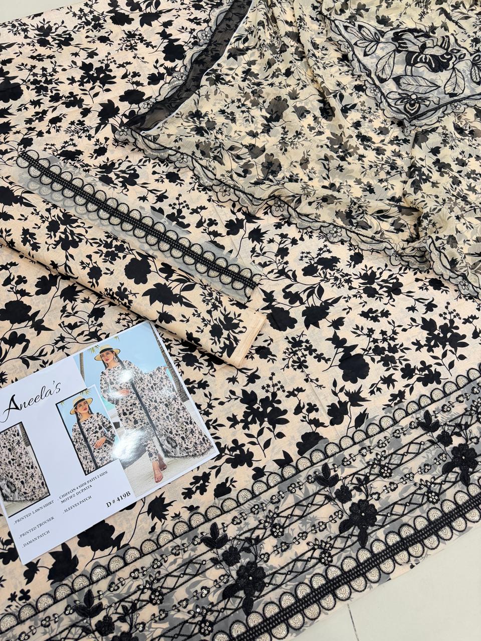 3 PIECE- LUXURY LAWN EMBROIDERY PATCHES ON ORGANZA & READY TO WEAR DUPPATTA UNSTITCHED SUMMER 26-NEW ARRIVALS