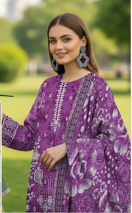 3 PIECE- LUXURY LAWN EMBROIDERY & DUPPATTA 4 SIDE PATI  UNSTITCHED SUMMER 26-NEW ARRIVALS