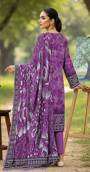 3 PIECE- LUXURY LAWN EMBROIDERY & DUPPATTA 4 SIDE PATI  UNSTITCHED SUMMER 26-NEW ARRIVALS