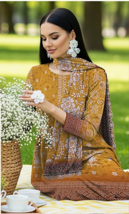 3 PIECE- LUXURY LAWN EMBROIDERY & DUPPATTA 4 SIDE PATI  UNSTITCHED SUMMER 26-NEW ARRIVALS