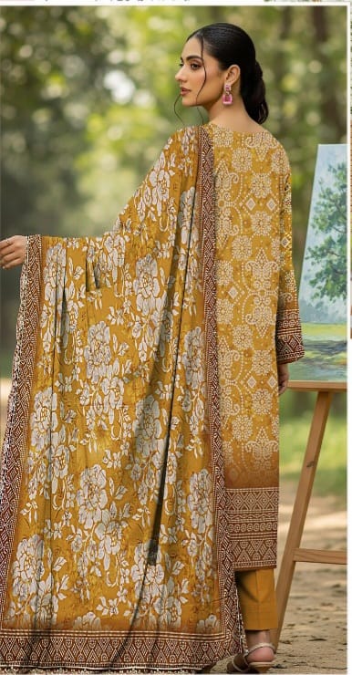 3 PIECE- LUXURY LAWN EMBROIDERY & DUPPATTA 4 SIDE PATI  UNSTITCHED SUMMER 26-NEW ARRIVALS