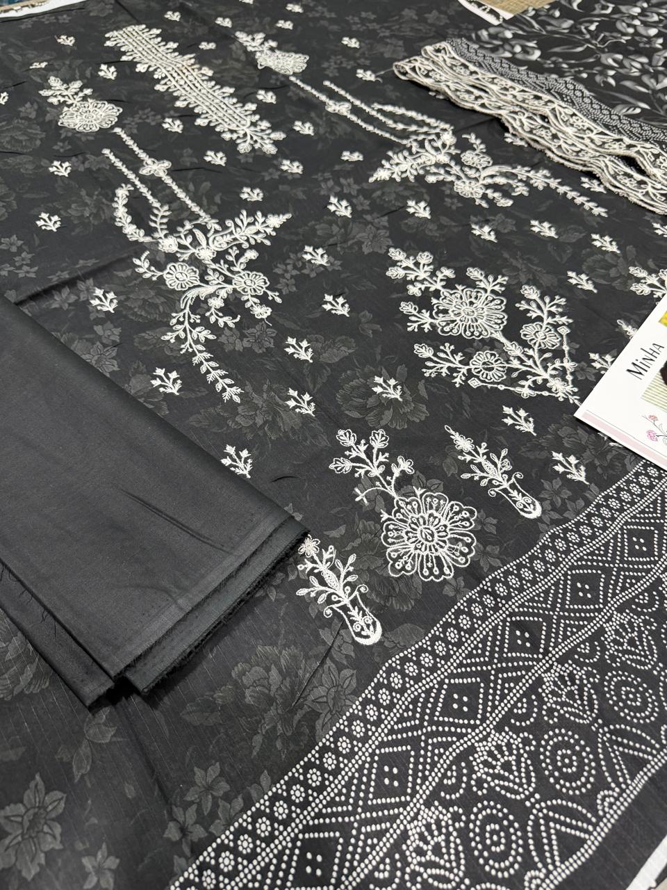 3 PIECE- LUXURY LAWN EMBROIDERY & DUPPATTA 4 SIDE PATI  UNSTITCHED SUMMER 26-NEW ARRIVALS