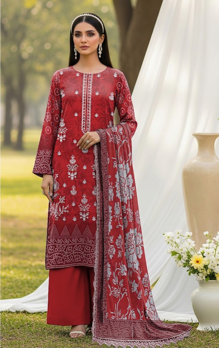 3 PIECE- LUXURY LAWN EMBROIDERY & DUPPATTA 4 SIDE PATI  UNSTITCHED SUMMER 26-NEW ARRIVALS