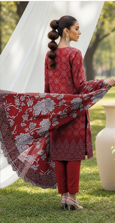 3 PIECE- LUXURY LAWN EMBROIDERY & DUPPATTA 4 SIDE PATI  UNSTITCHED SUMMER 26-NEW ARRIVALS