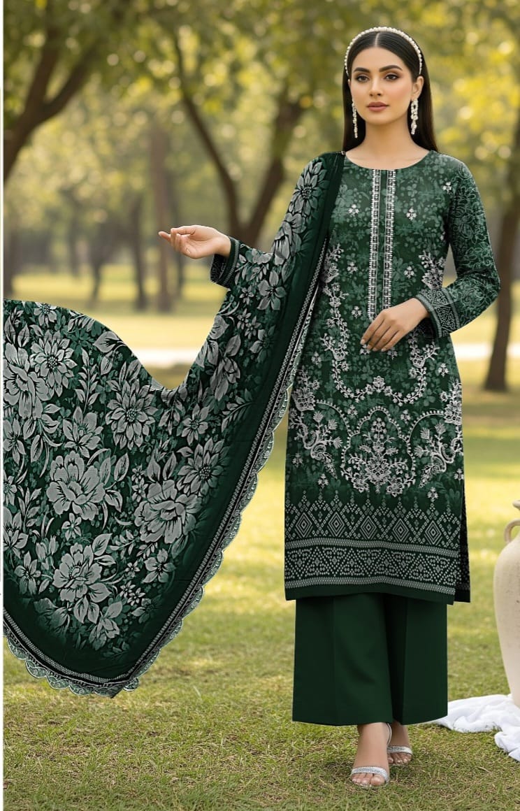 3 PIECE- LUXURY LAWN EMBROIDERY & DUPPATTA 4 SIDE PATI  UNSTITCHED SUMMER 26-NEW ARRIVALS