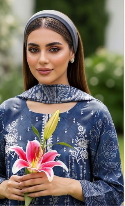 3 PIECE- LUXURY LAWN EMBROIDERY & DUPPATTA 4 SIDE PATI  UNSTITCHED SUMMER 26-NEW ARRIVALS