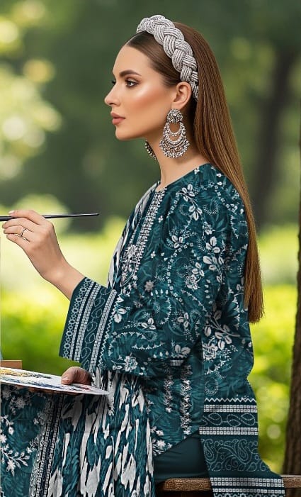 3 PIECE- LUXURY LAWN EMBROIDERY & DUPPATTA 4 SIDE PATI  UNSTITCHED SUMMER 26-NEW ARRIVALS