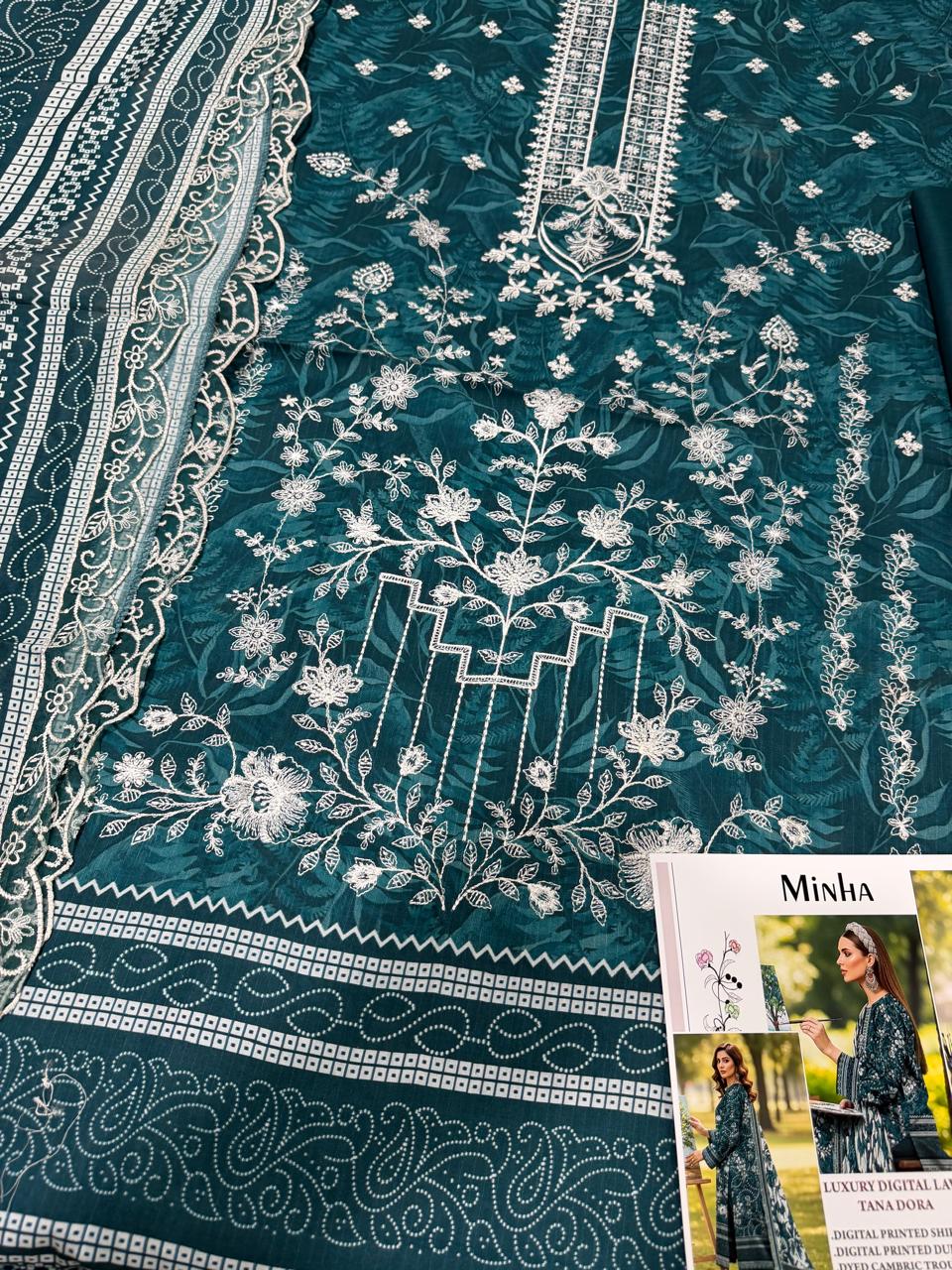 3 PIECE- LUXURY LAWN EMBROIDERY & DUPPATTA 4 SIDE PATI  UNSTITCHED SUMMER 26-NEW ARRIVALS