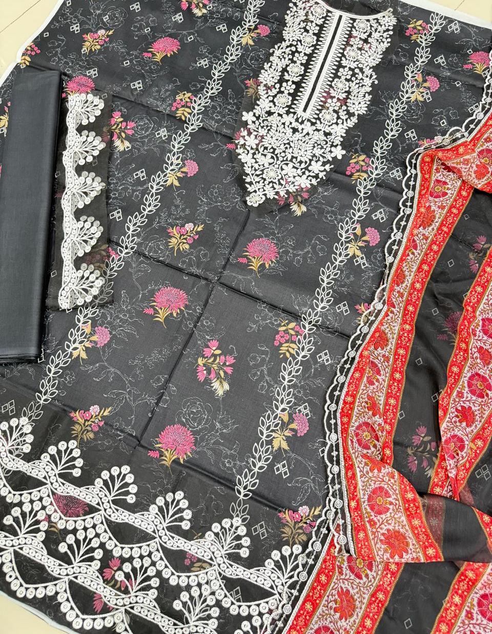 3 PIECE- LUXURY LAWN EMBROIDERY ON ORGANZA UNSTITCHED SUMMER 26-NEW ARRIVALS