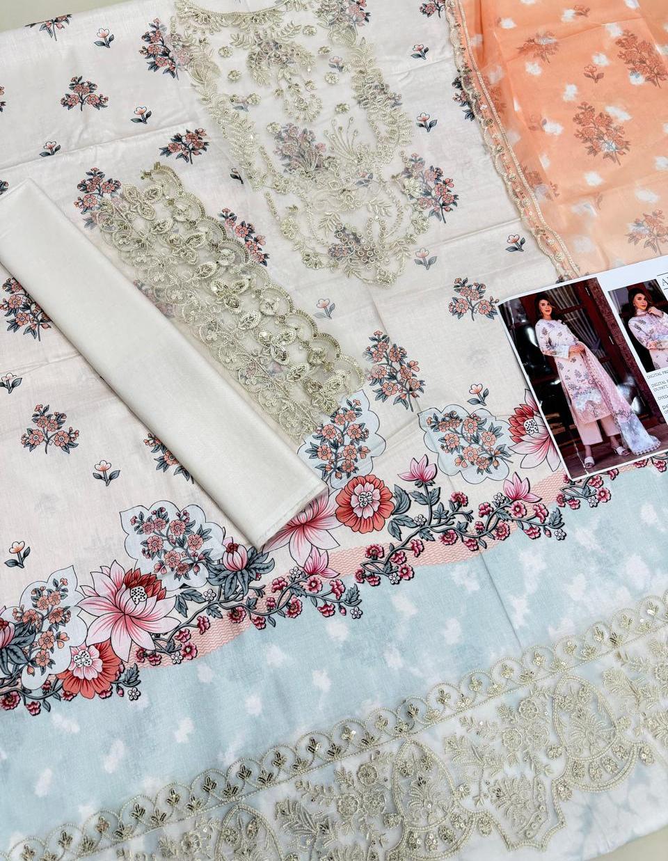 3 PIECE- LUXURY LAWN EMBROIDERY ON ORGANZA UNSTITCHED SUMMER 26-NEW ARRIVALS