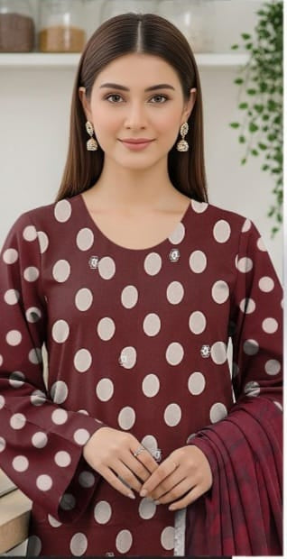3 PIECE- POLKA DOT DIGITEL PRINTED LAWN EMBROIDERY & READY TO WEAR DUPPATTA UNSTITCHED SUMMER 26-NEW ARRIVALS