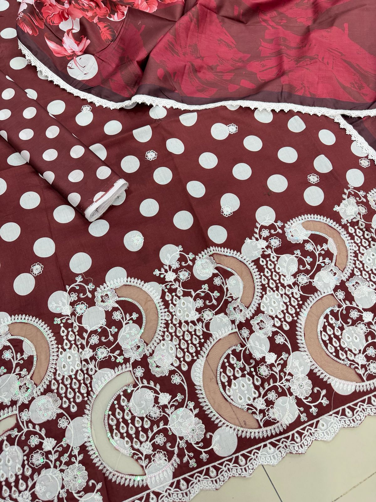 3 PIECE- POLKA DOT DIGITEL PRINTED LAWN EMBROIDERY & READY TO WEAR DUPPATTA UNSTITCHED SUMMER 26-NEW ARRIVALS