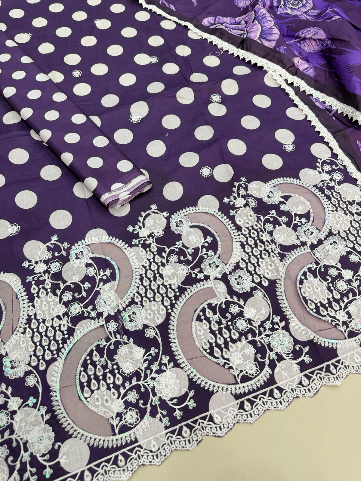 3 PIECE- POLKA DOT DIGITEL PRINTED LAWN EMBROIDERY & READY TO WEAR DUPPATTA UNSTITCHED SUMMER 26-NEW ARRIVALS