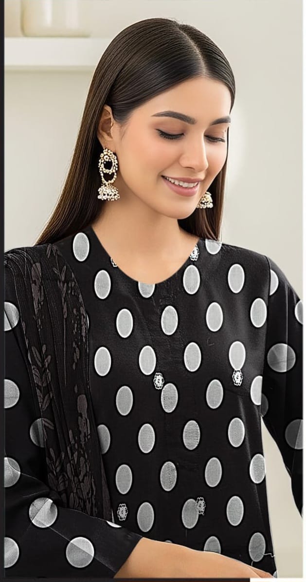 3 PIECE- POLKA DOT DIGITEL PRINTED LAWN EMBROIDERY & READY TO WEAR DUPPATTA UNSTITCHED SUMMER 26-NEW ARRIVALS
