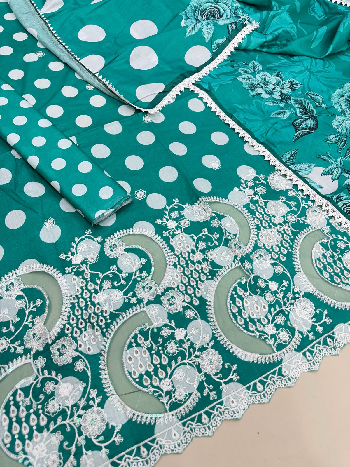 3 PIECE- POLKA DOT DIGITEL PRINTED LAWN EMBROIDERY & READY TO WEAR DUPPATTA UNSTITCHED SUMMER 26-NEW ARRIVALS
