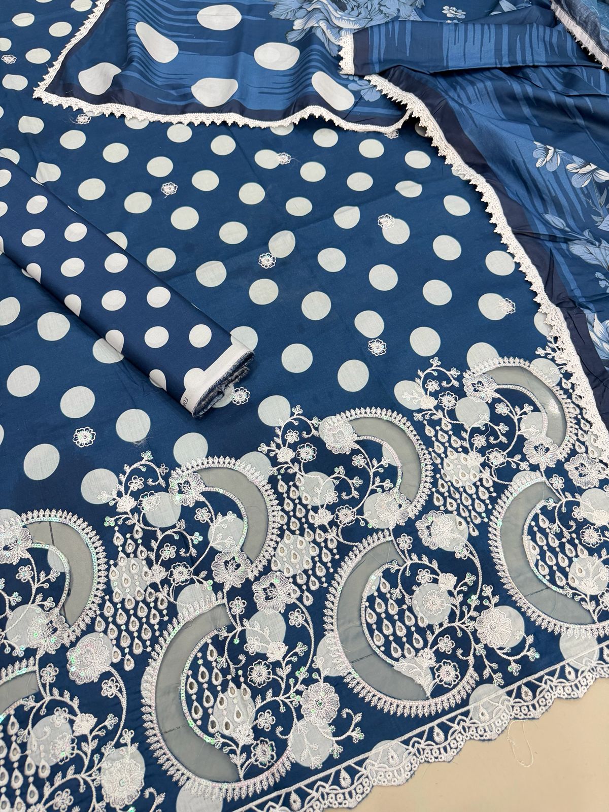 3 PIECE- POLKA DOT DIGITEL PRINTED LAWN EMBROIDERY & READY TO WEAR DUPPATTA UNSTITCHED SUMMER 26-NEW ARRIVALS
